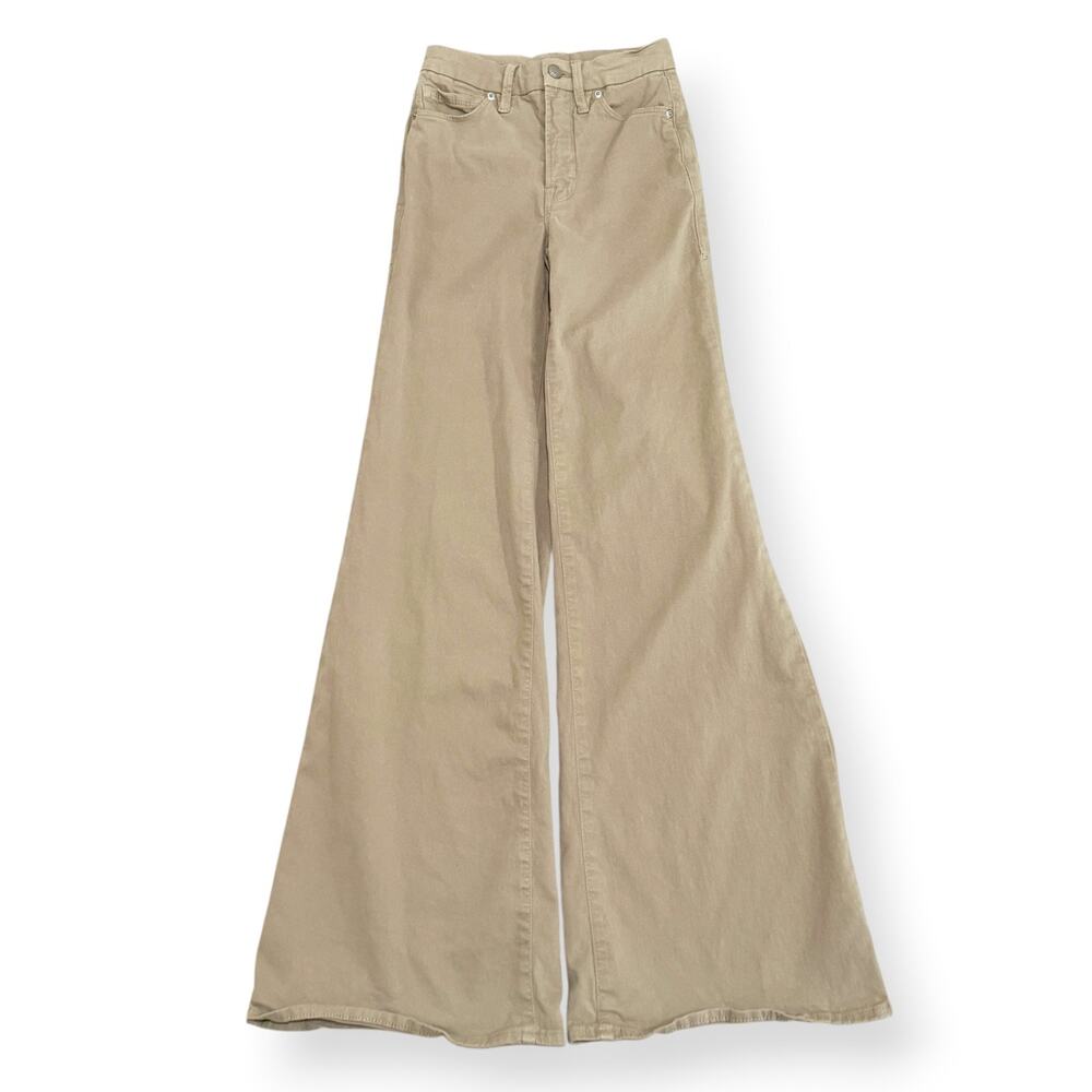 Good American Good Waist Palazzo Jeans Women's 00/24 Khaki Wide Leg GWPS727T
